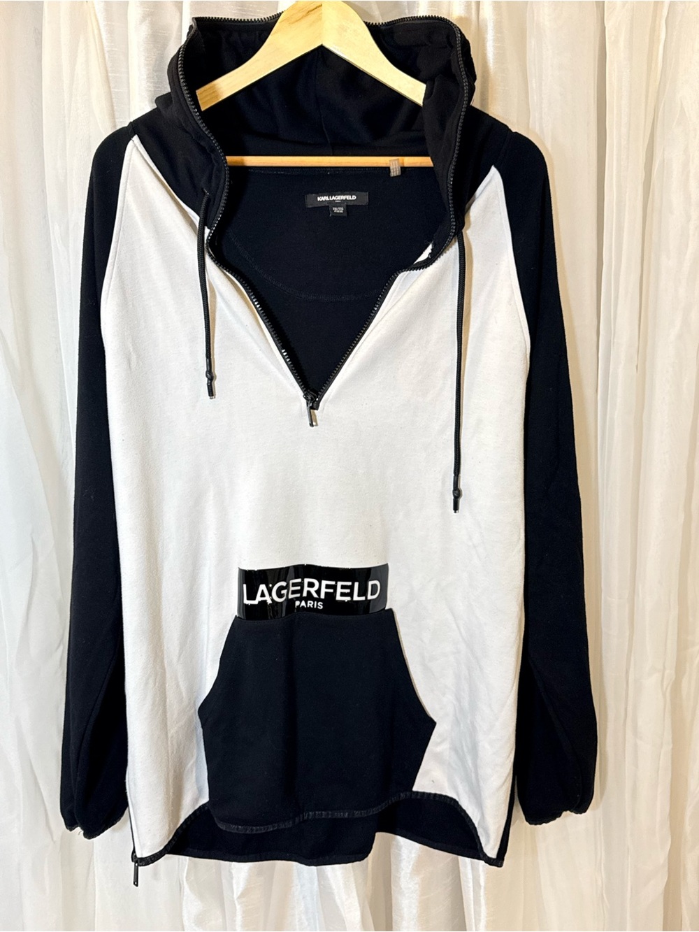 Karl Lagerfeld Men’s Black and White Zip-Up Pullover Sweater